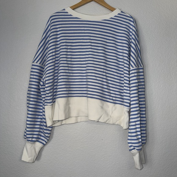 aerie Tops - New Aerie Classic Crew Oversized Sweatshirt Blue White Stripes Size Medium NWT